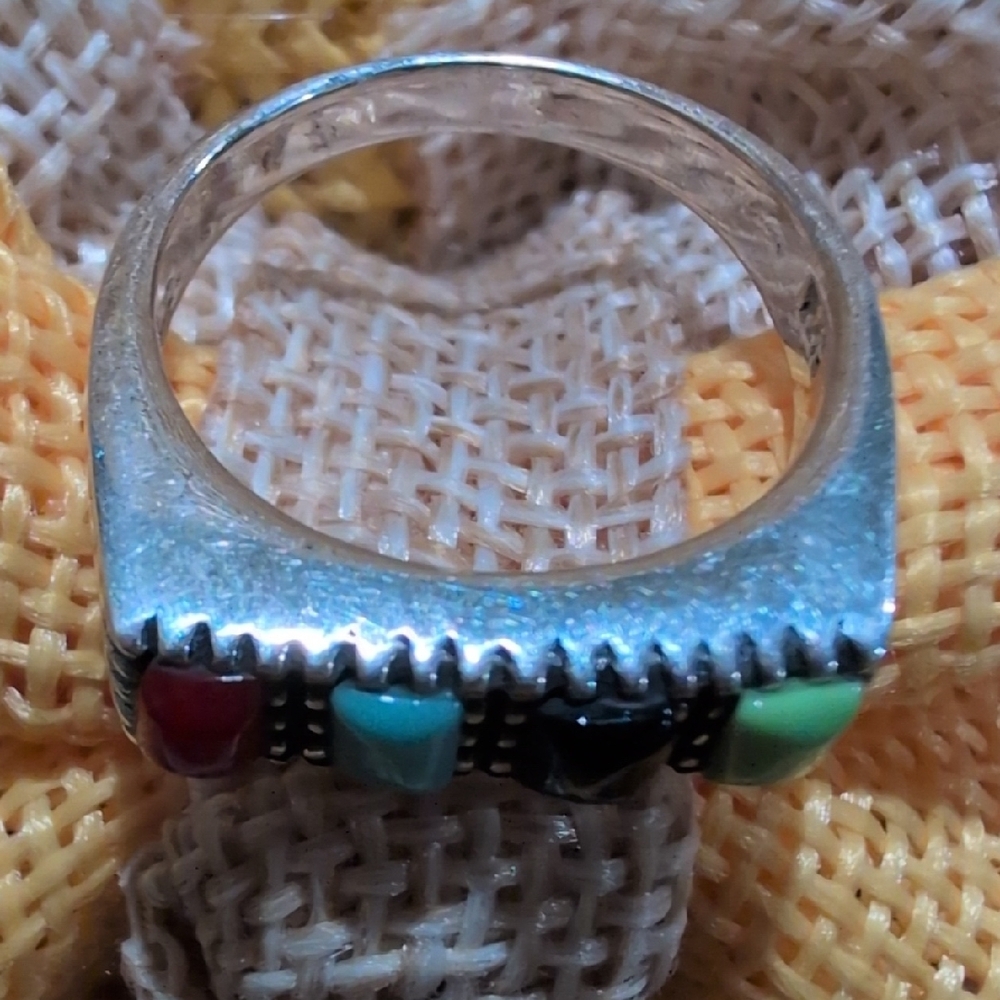Multicolor Stone Sterling Silver Ring - image 6